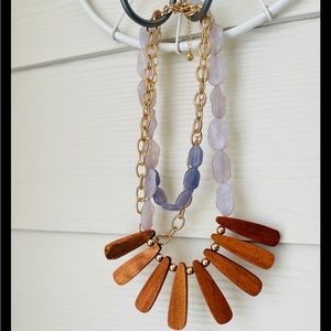 Multi-Layered Tribal Statement Gold Tone Beaded Wood Chain Necklace